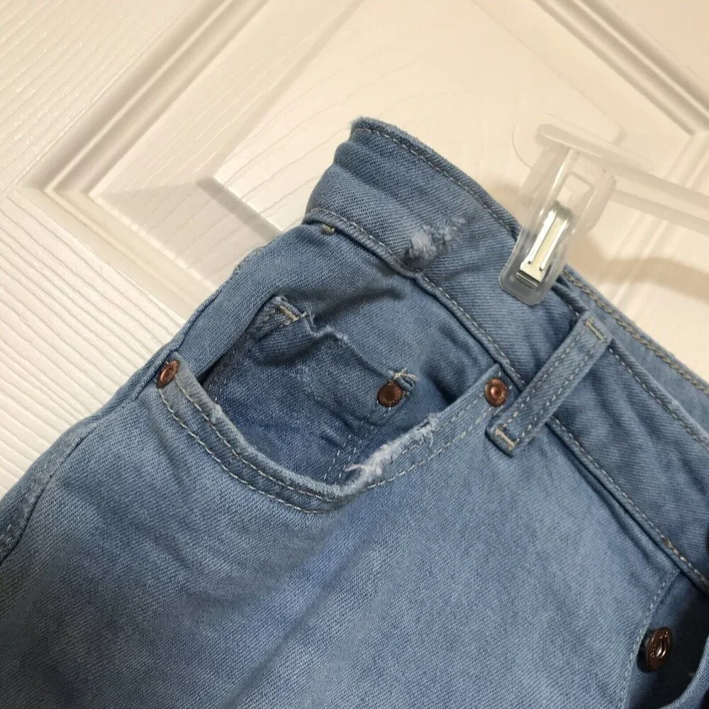 Divided H & M Distressed Light Blue Denim Crop Skinny Jeans Size 6 Destroyed Hem - Picture 7 of 10